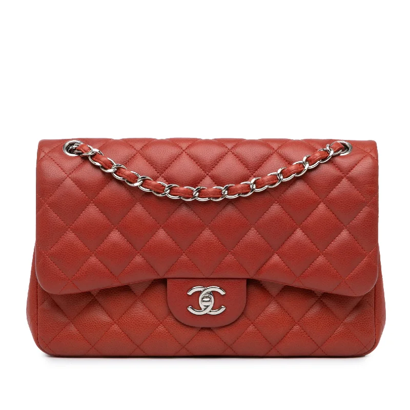 Vintage-inspired handbagsOrange Chanel Jumbo Classic Caviar Double Flap Shoulder Bag